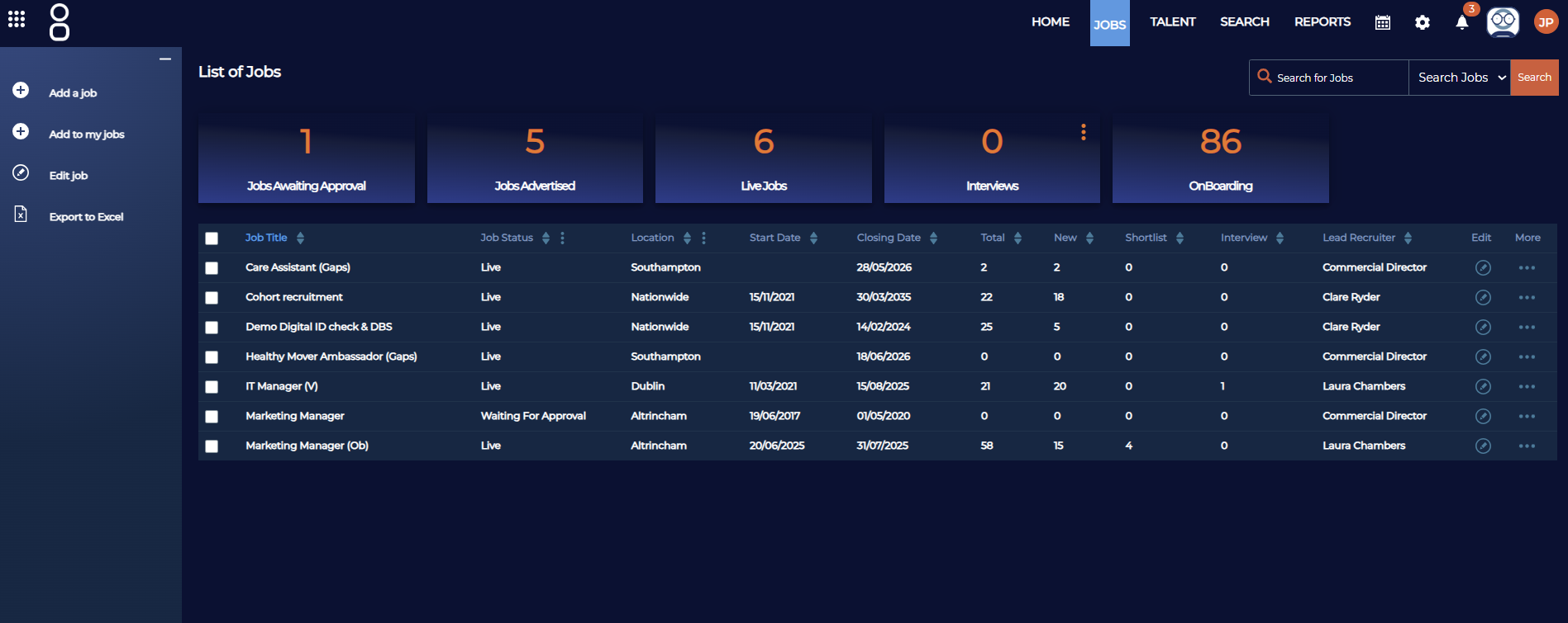 Applicant list screenshot